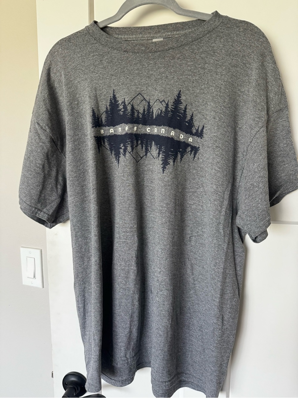 Gildan Gray Short Sleeve Tee with Navy Banff Canada Graphic